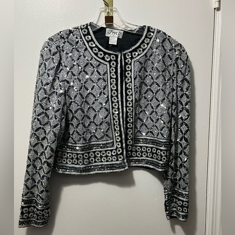 Chic Black and Silver Patterned Blazer - image 1